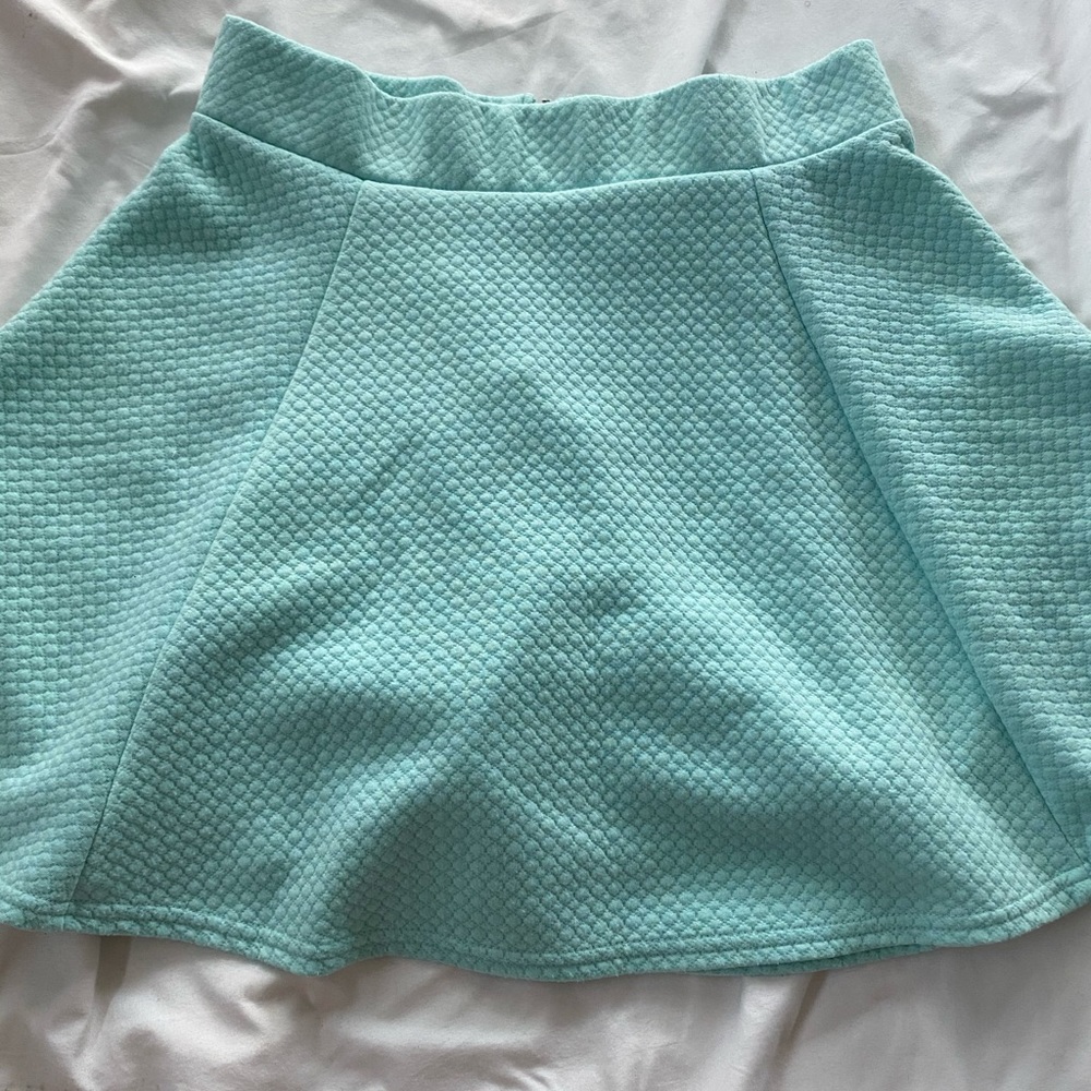 mint green textured cloth skater skirt